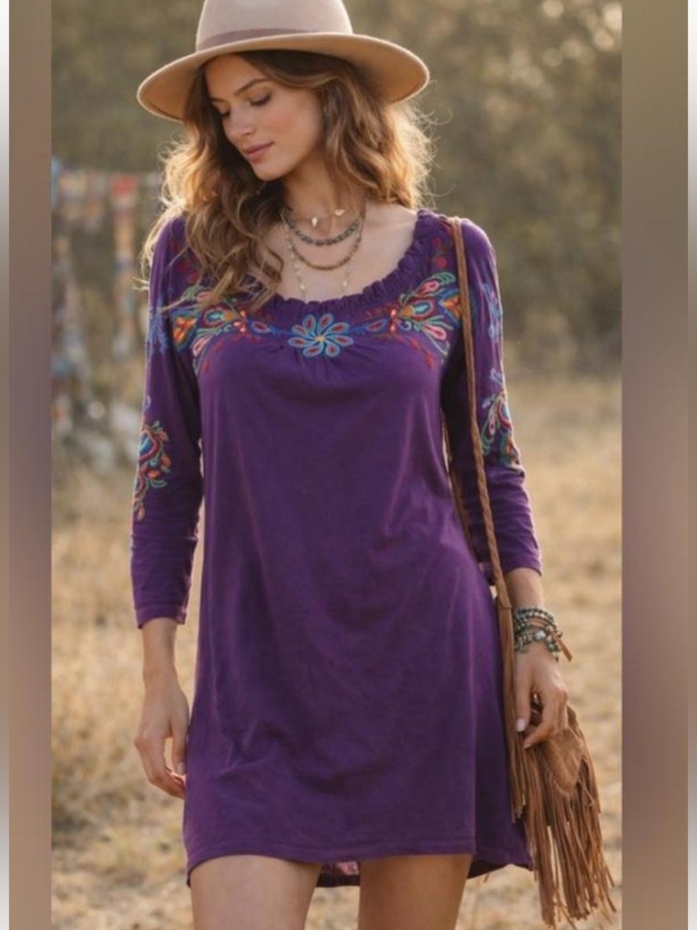 JOHNNY WAS JWLA Floral Embroidered Off Shoulder Dress Western Boho Festival